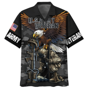 Eagle Wingspan Eagle U.S. Army Veteran Black Hawaiian Shirt - For Men And Women - Kids  - Thelegend59