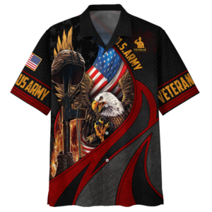 Eagle Wingspan Eagle U.S. Army Veteran Red Black Hawaiian Shirt - For Men And Women - Kids  - Thelegend59