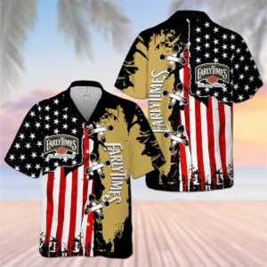 Early Times Usa Flag Cross Stitch All Over Print 3D Aloha Summer Beach Hawaiian Shirt  - Thelegend59