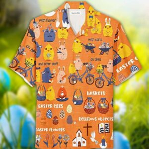 Easter Day Bunny Ride A Bicycle Cute Hawaiian Aloha Hawaiian Shirtss  - Thelegend59