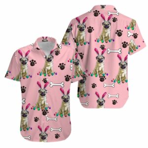 Easter Pug Puppy Bunny Happy Easter Day Aloha Hawaiian Shirts  - Thelegend59