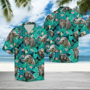 Elephant Green Gray Nice Design Hawaiian Shirt  - Thelegend59