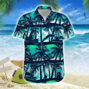 Excavator Green Coconut Beach Unisex Hawaiian Shirts Beach Shorts  - Thelegend59
