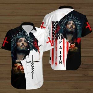 Faith Jesus American Flag Gift Easter Day Aloha Hawaiian Shirts  - Thelegend59
