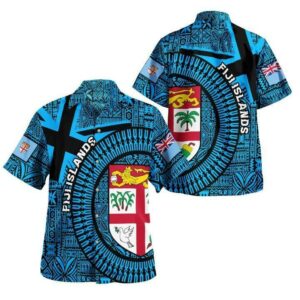 Fiji Islands Hawaiian Shirt Circle - Fijian Tapa Blue  - Thelegend59