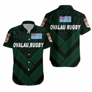 Fiji Ovalau Rugby Hawaiian Shirt Dark Green Style  - Thelegend59
