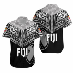 Fiji Rugby Hawaiian Shirt Coconut Sporty Vibes - Full Black  - Thelegend59
