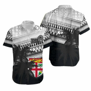 Fiji Rugby Makare And Tapa Patterns Hawaiian Shirt Black  - Thelegend59