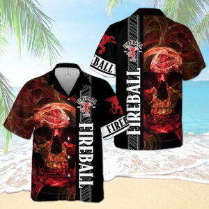Fireball Cinnamon Whisky Smoky Red Skull All Over Print 3D Aloha Summer Beach Hawaiian Shirt  - Thelegend59