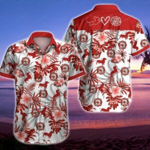 Firefighter Dachshund Hawaii Graphic Print Short Sleeve  - Thelegend59