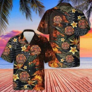 Firefighter Flaming Tropical Unisex Hawaiian Shirts  - Thelegend59