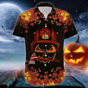 Firefighter Halloween Graphic Print Short Sleeve Hawaiian Shirt  - Thelegend59
