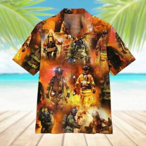 Firefighter Hawaiian Graphic Print Short Sleeve  - Thelegend59