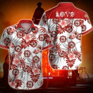 Firefighter Love Red Hawaiian Graphic Print Short Sleeve  - Thelegend59