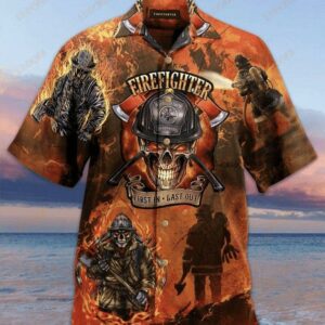 Firefighter Orange Black Amazing Design Hawaiian Shirt  - Thelegend59