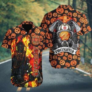 Firefighter Orange Black Unique Design Hawaiian Shirt  - Thelegend59