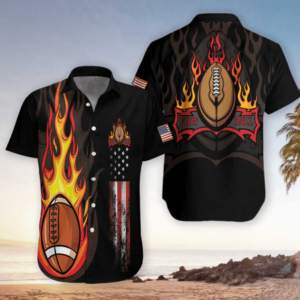 Flame Football American Flag Hawaiian Shirts  - Thelegend59
