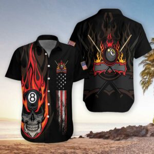 Flame Skull Billiards Hawaiian Aloha Hawaiian Shirtss  - Thelegend59