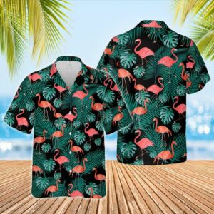 Flamingo Palm Hawaiian Graphic Print Short Sleeve  - Thelegend59