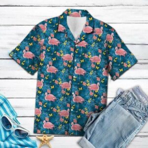Flamingo Tropical Palm Hawaiian Aloha Hawaiian Shirtss  - Thelegend59