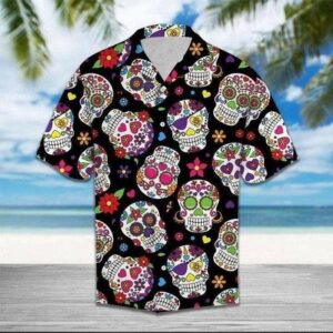 Floral Calavera Skull Wearing Sun Glasses Tropical Hawaiian Aloha Hawaiian Shirtss  - Thelegend59