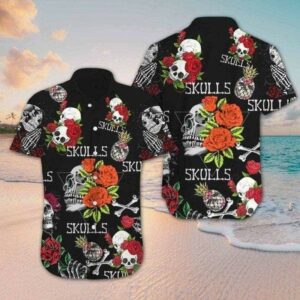Floral Skull Tropical Hawaiian Aloha Hawaiian Shirtss  - Thelegend59