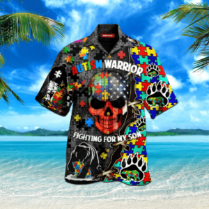 For My Son Warrior Fighting Autism Hawaiian Unisex Aloha Hawaiian Shirtss  - Thelegend59