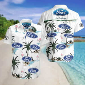 Ford - Ford Go Further Summer Fan Gift Hawaiian Graphic Print Short Sleeve  - Thelegend59