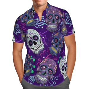 Fresh Flowers Skull Purple Awesome Design Unisex Hawaiian Shirt  - Thelegend59