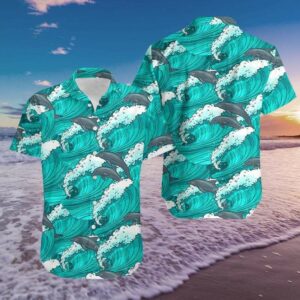 Funny Blue Dolphin On Wave Summer Vibe Tropical Hawaiian Aloha Hawaiian Shirtss  - Thelegend59