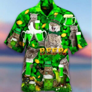 Funny Cat With Beer On Saint Patrick'S Day Hawaiian Shirt - For Men And Women - Kids  - Thelegend59