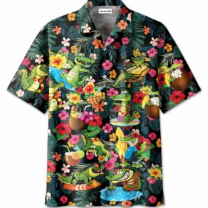 Funny Crocodile Alligator Summer Vacation Tropical Unisex Hawaiian Aloha Hawaiian Shirtss  - Thelegend59