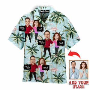 Funny Custom Face Couple - Flamingo Palm Tree Hawaiian Shirt - For Men And Women - Kids  - Thelegend59