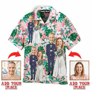 Funny Custom Face Happy Wedding Couple Flower Tropical Hawaiian Shirt - For Men And Women - Kids  - Thelegend59