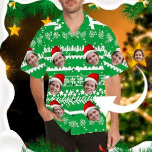 Funny Custom Face Merry Christmas Green Unisex Hawaiian Shirts  - Thelegend59