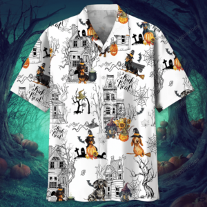 Funny Halloween Dachshunds Dog White Unisex Hawaiian Shirts  - Thelegend59