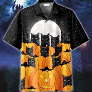 Funny Halloween Pumpkin Black Cat Hawaiian Aloha Hawaiian Shirtss  - Thelegend59