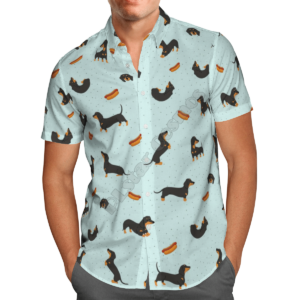 Funny Hamburger Dachshund  Blue Nice Design Unisex Hawaiian Shirt  - Thelegend59