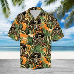 Funny Mexican Skull Dancing Tropical Summer Hawaiian Aloha Hawaiian Shirtss  - Thelegend59
