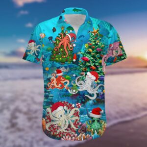 Funny Octopus Christmas Blue Hawaiian Aloha Hawaiian Shirtss  - Thelegend59