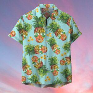 Funny Pineapple Skull Wearing Sunglasses Green Tropical Unisex Hawaiian Shirts  - Thelegend59