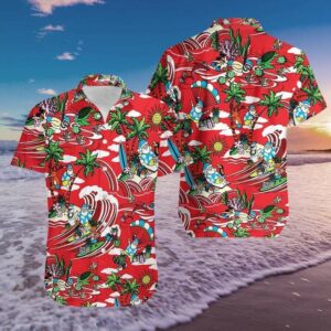 Funny Santa Claus Surfing Red Hawaiian Shirts  - Thelegend59