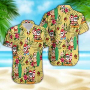 Funny Santa Claus Surfing Yellow Hawaiian Shirts  - Thelegend59
