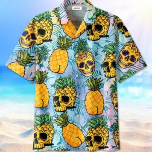 Funny Skull Pineapple Summer Unisex Hawaiian Shirts  - Thelegend59