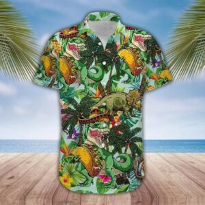Funny Tacos T-Rex Green Unisex Hawaiian Shirts  - Thelegend59
