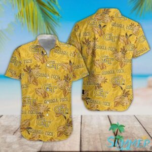 Georgia Tech Yellow Hawaiian Graphic Print Short Sleeve  - Thelegend59
