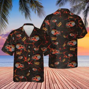 German Feuerwehr Hamburg Fire Truck Black Unique Design Unisex Hawaiian Shirt  - Thelegend59