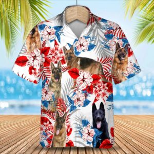German Shepherd American Flag Hawaiian Shirt - Summer Aloha Hawaiian Shirts - Men Hawaiian Shirt - Gift For Summer - For Men And Women - Kids  - Thelegend59