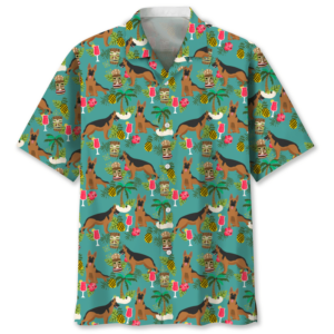 German Shepherd Hawaiian Graphic Print Short Sleeve Hawaiian Shirt  - Thelegend59
