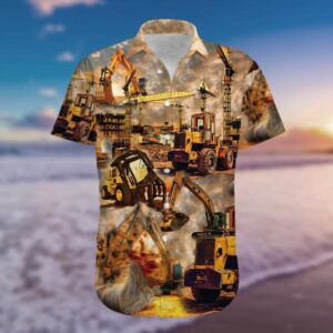 Gift For Dad Fathers Day Amazing Beautiful Construction In The Sunset Hawaiian Shirts  - Thelegend59